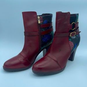 Unique Red Floral Ankle Boots